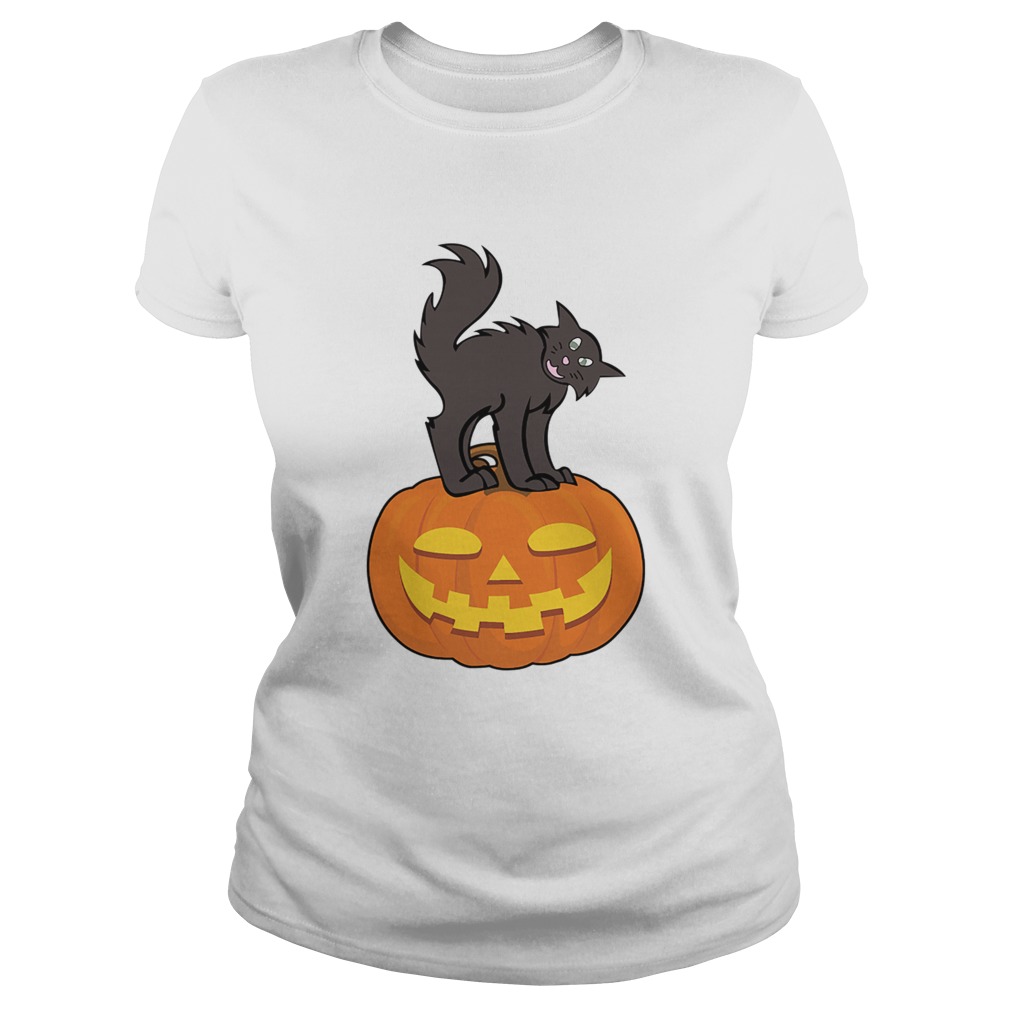 Black Cat On Pumpkin Funny Cat Lover TShirt Classic Ladies