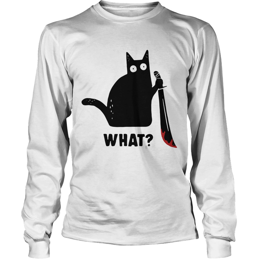 Black cat murderous holding knife Halloween LongSleeve