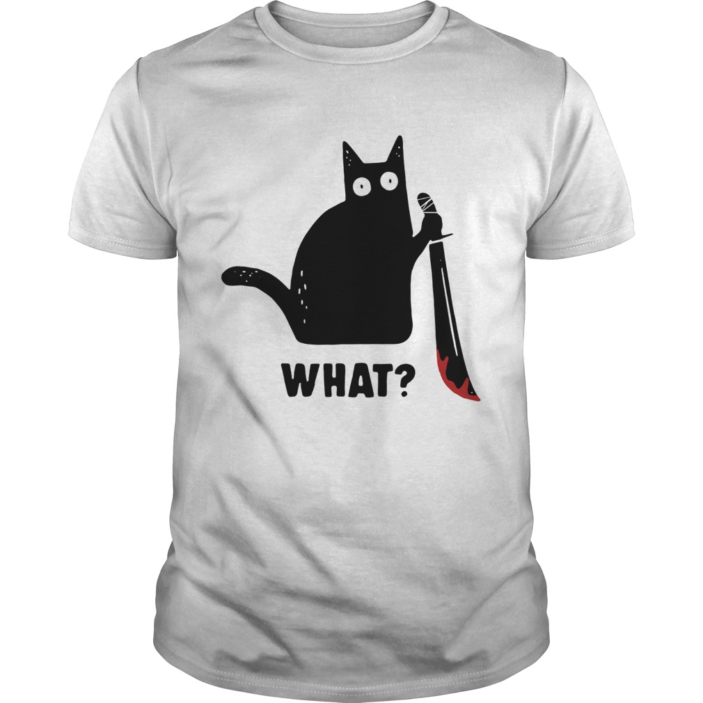 Black cat murderous holding knife Halloween shirt