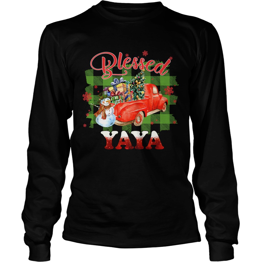 Blessed Yaya Christmas Truck Snowman TShirt LongSleeve