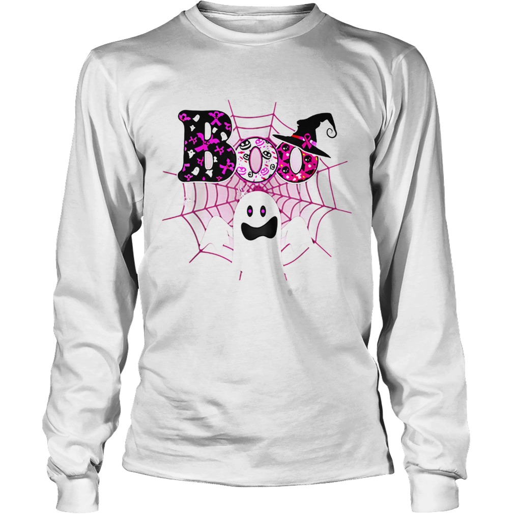 Boo Breast Cancer Awareness Ghost Halloween Ribbon LongSleeve