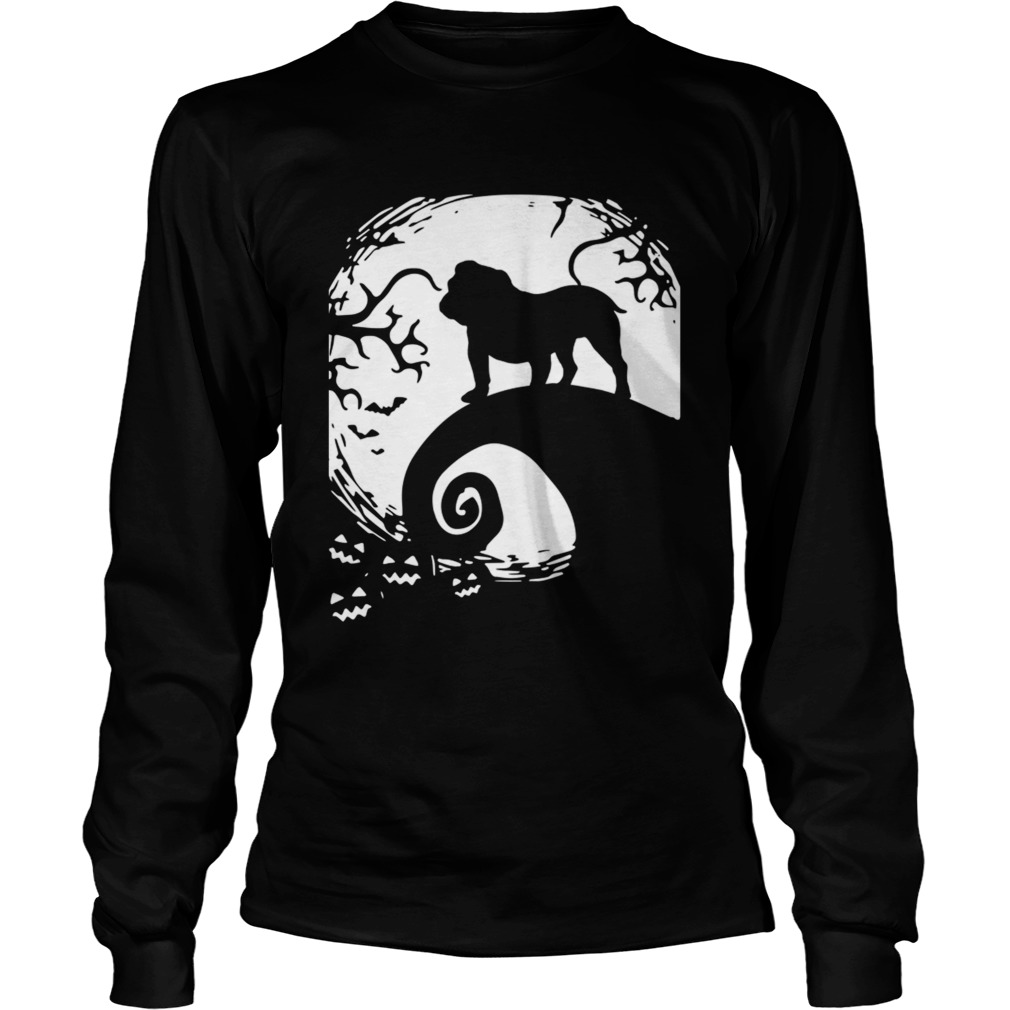 Bull Dog Halloween With Moon And Pumpkin T LongSleeve