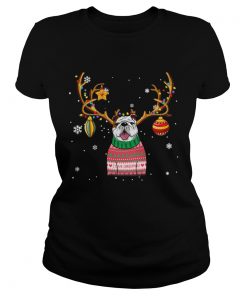 Bulldog Reindeer Christmas Holiday Funny TShirt Classic Ladies