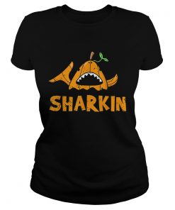 Cartoon Halloween Shark Sharkin Pumpkin Joke  Classic Ladies