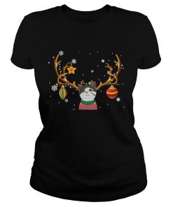 Cat Reindeer Christmas Holiday Funny TShirt Classic Ladies