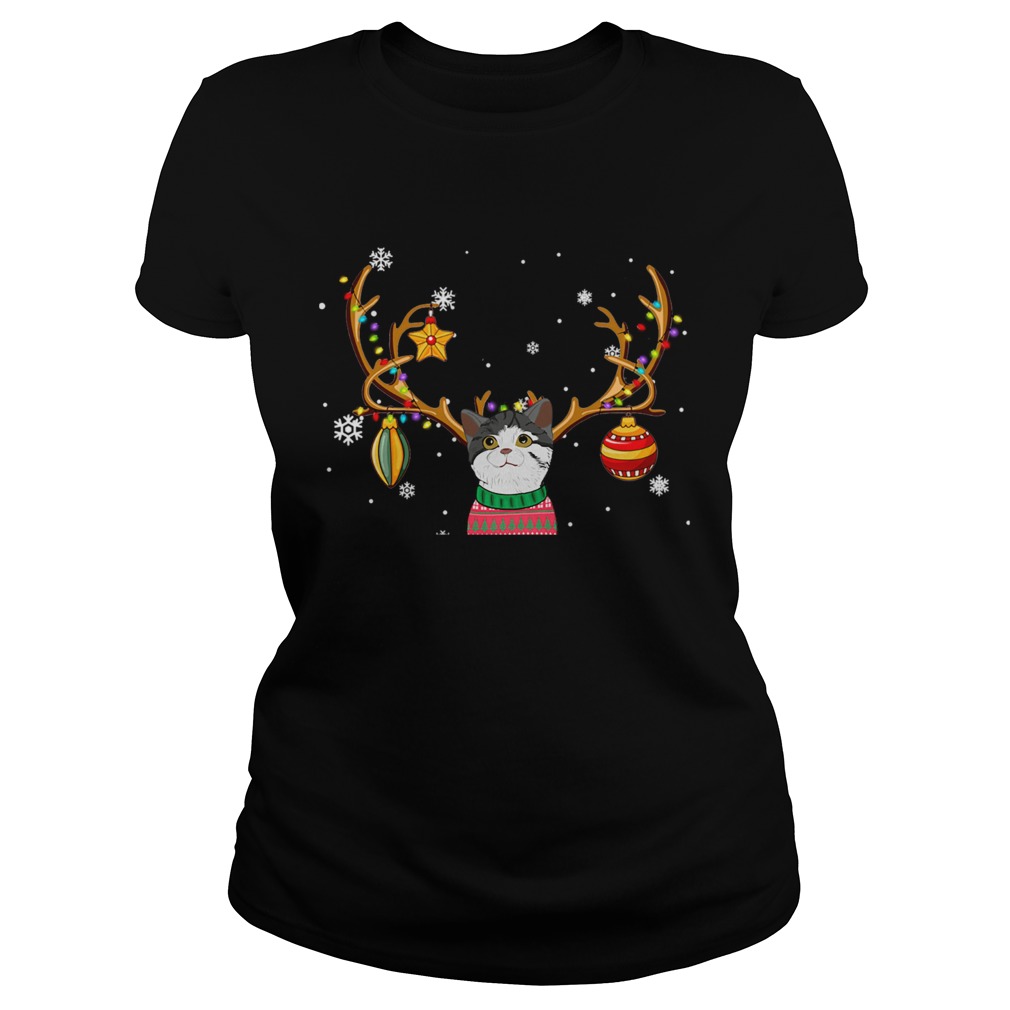 Cat Reindeer Christmas Holiday Funny TShirt Classic Ladies