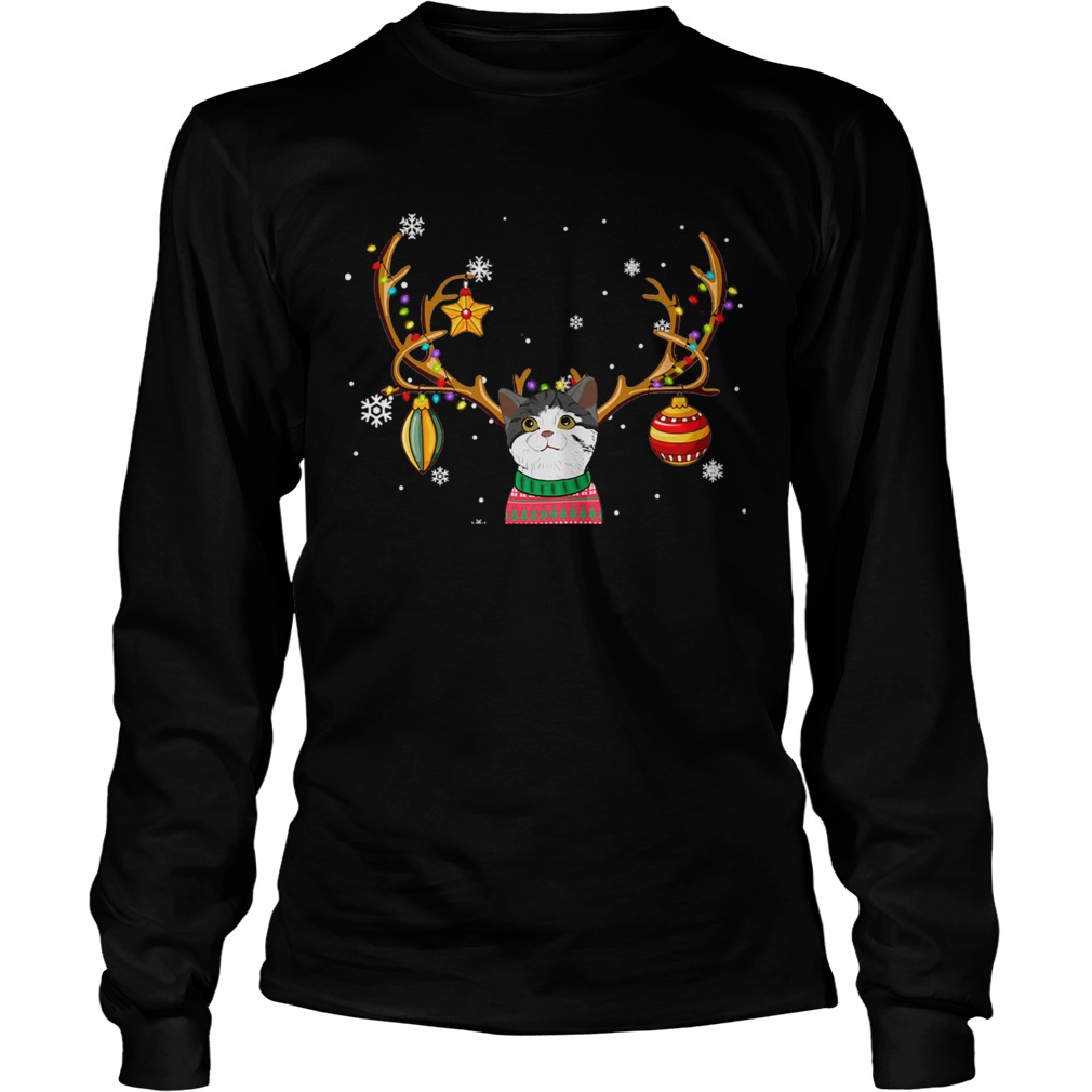 Cat Reindeer Christmas Holiday Funny TShirt LongSleeve