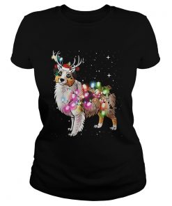 Christmas Lights Australian Shepherd Dog TShirt Classic Ladies