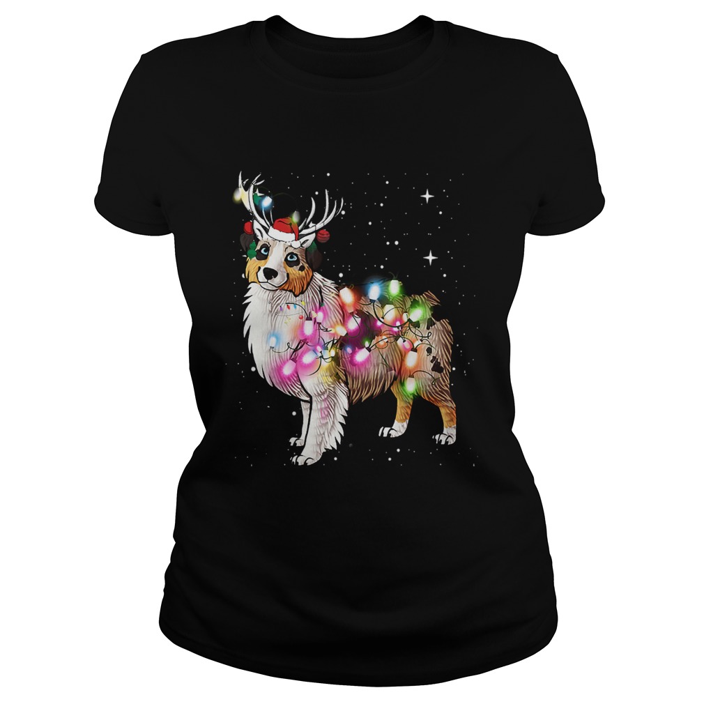 Christmas Lights Australian Shepherd Dog TShirt Classic Ladies