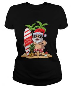 Christmas in July Santa Hawaiian Surfing T Shirt Classic Ladies