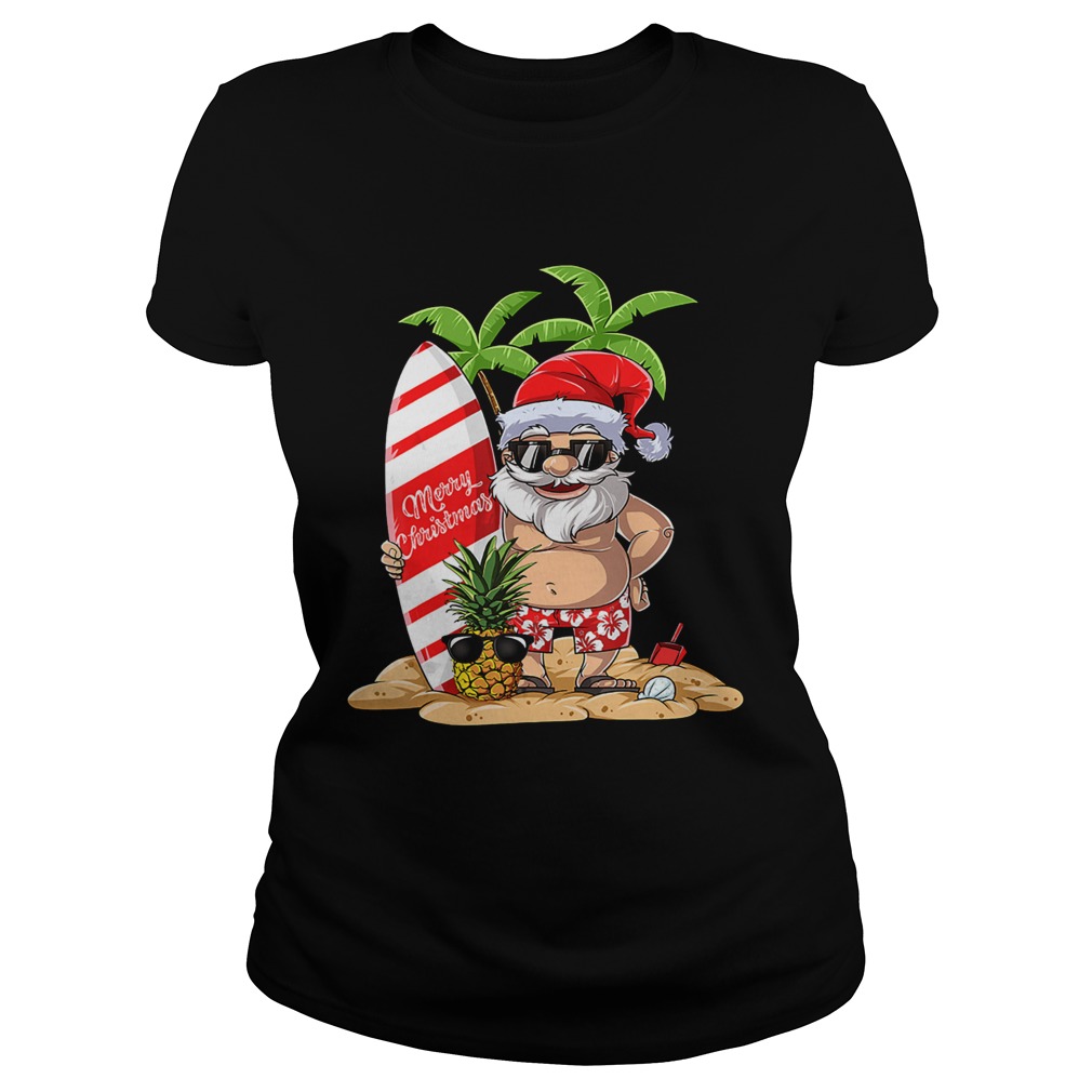 Christmas in July Santa Hawaiian Surfing T Shirt Classic Ladies