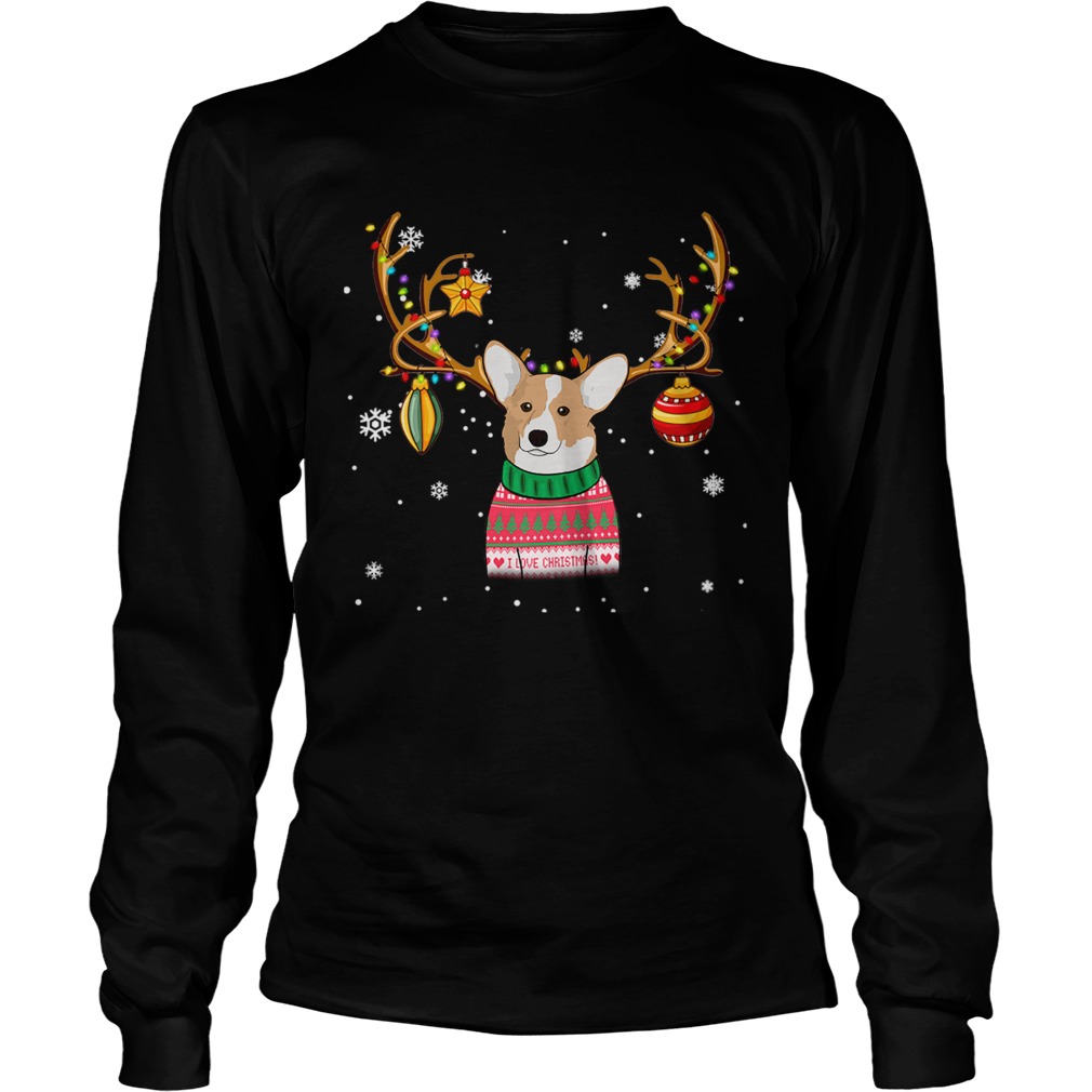 Corgi Reindeer Christmas Holiday Funny TShirt LongSleeve