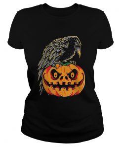 Creepy Black Raven Retro Vintage Pumpkin Halloween  Classic Ladies