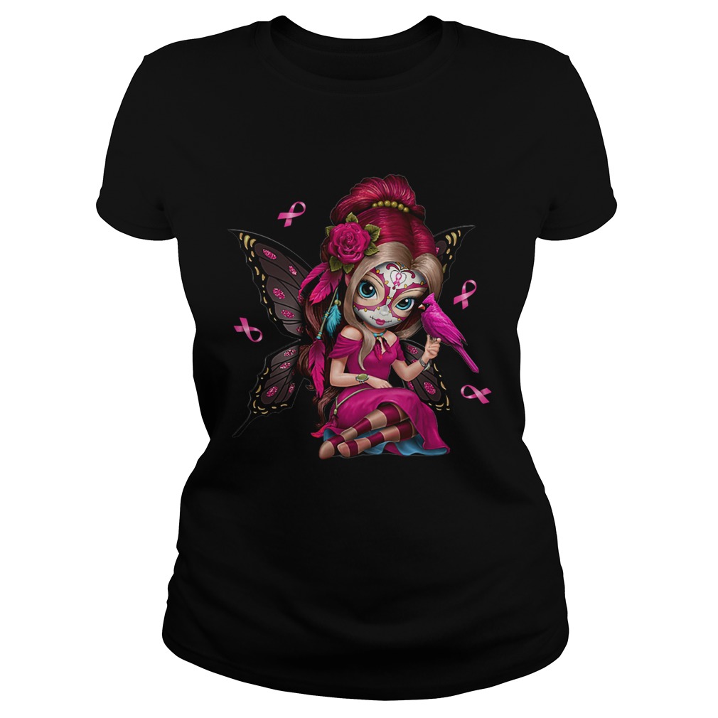 Cute Breast Cancer Girl Sugar Skull Costume Halloween TShirt Classic Ladies