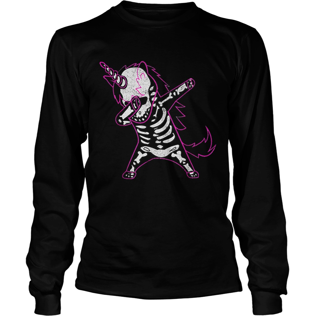 Dabbing Unicorn Skeleton Halloween Costume Men Women Gift LongSleeve