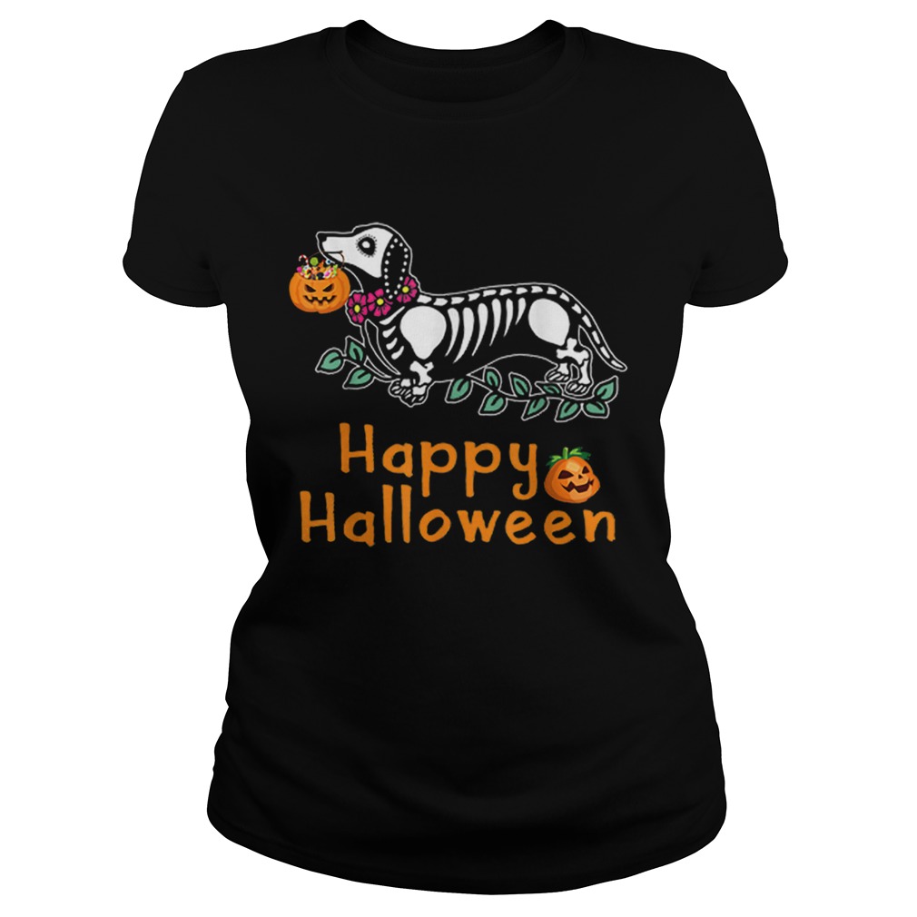 Dachshund Skeleton Pumpkin Happy Halloween Classic Ladies