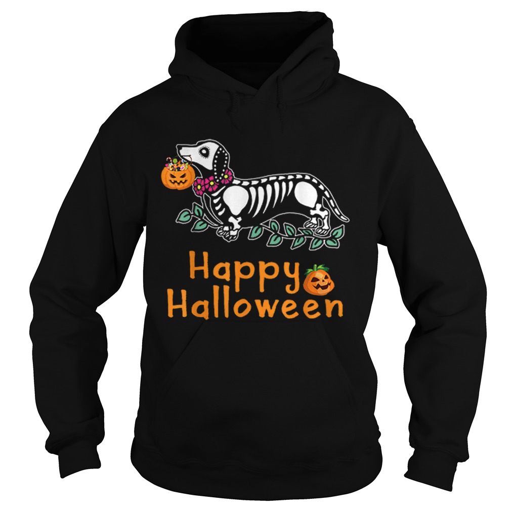 Dachshund Skeleton Pumpkin Happy Halloween Hoodie