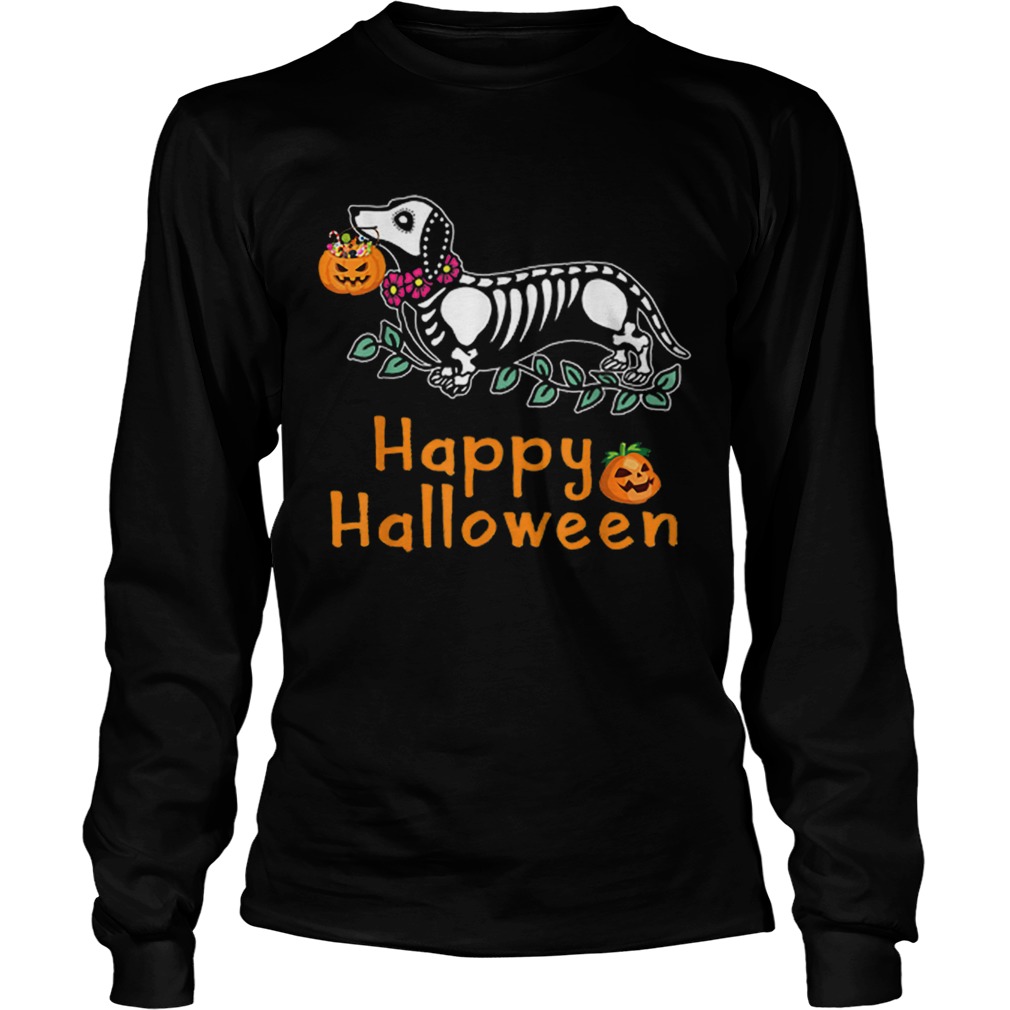 Dachshund Skeleton Pumpkin Happy Halloween LongSleeve