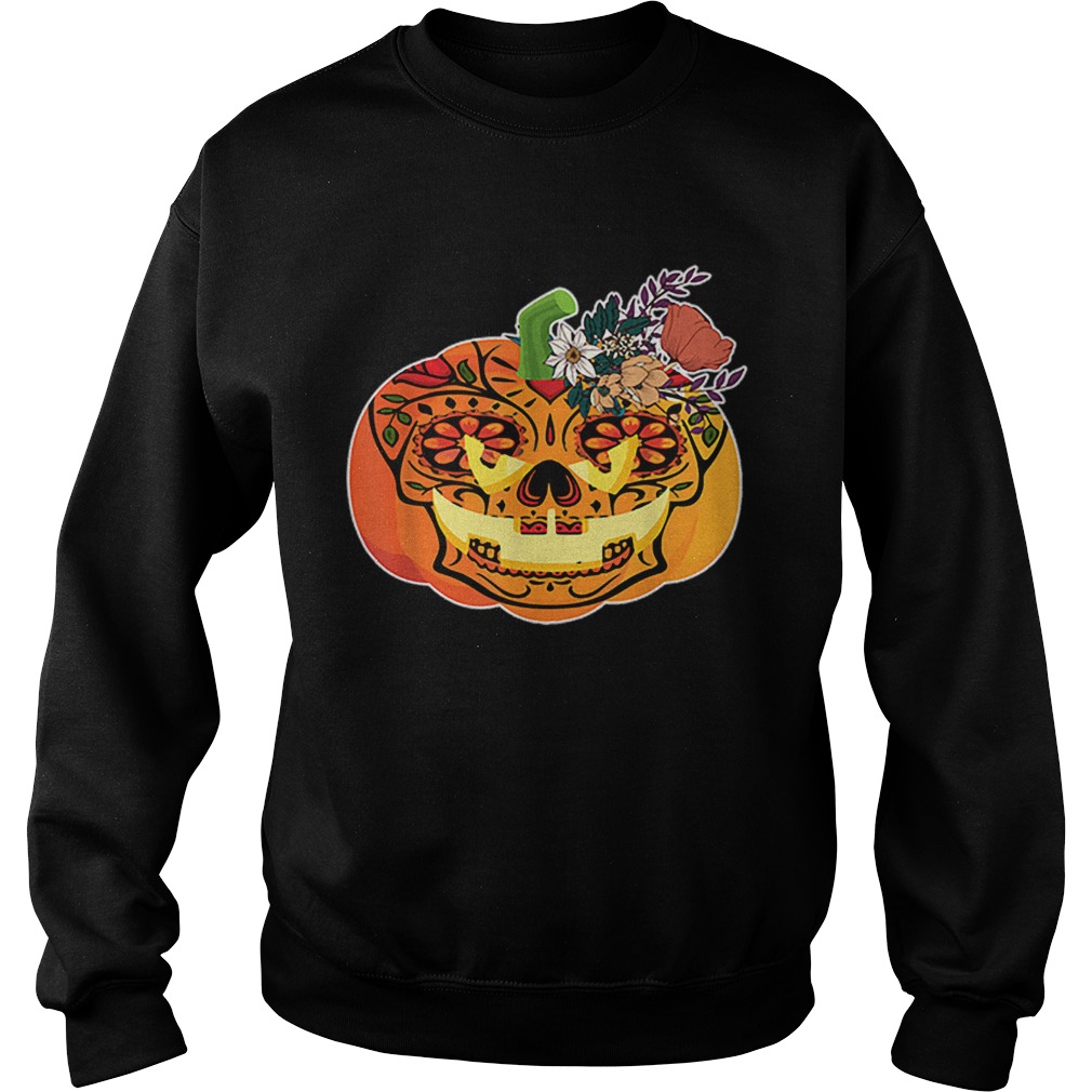 Day of the Dead Sugar skull in Pumpkin Halloween Sweatshirt