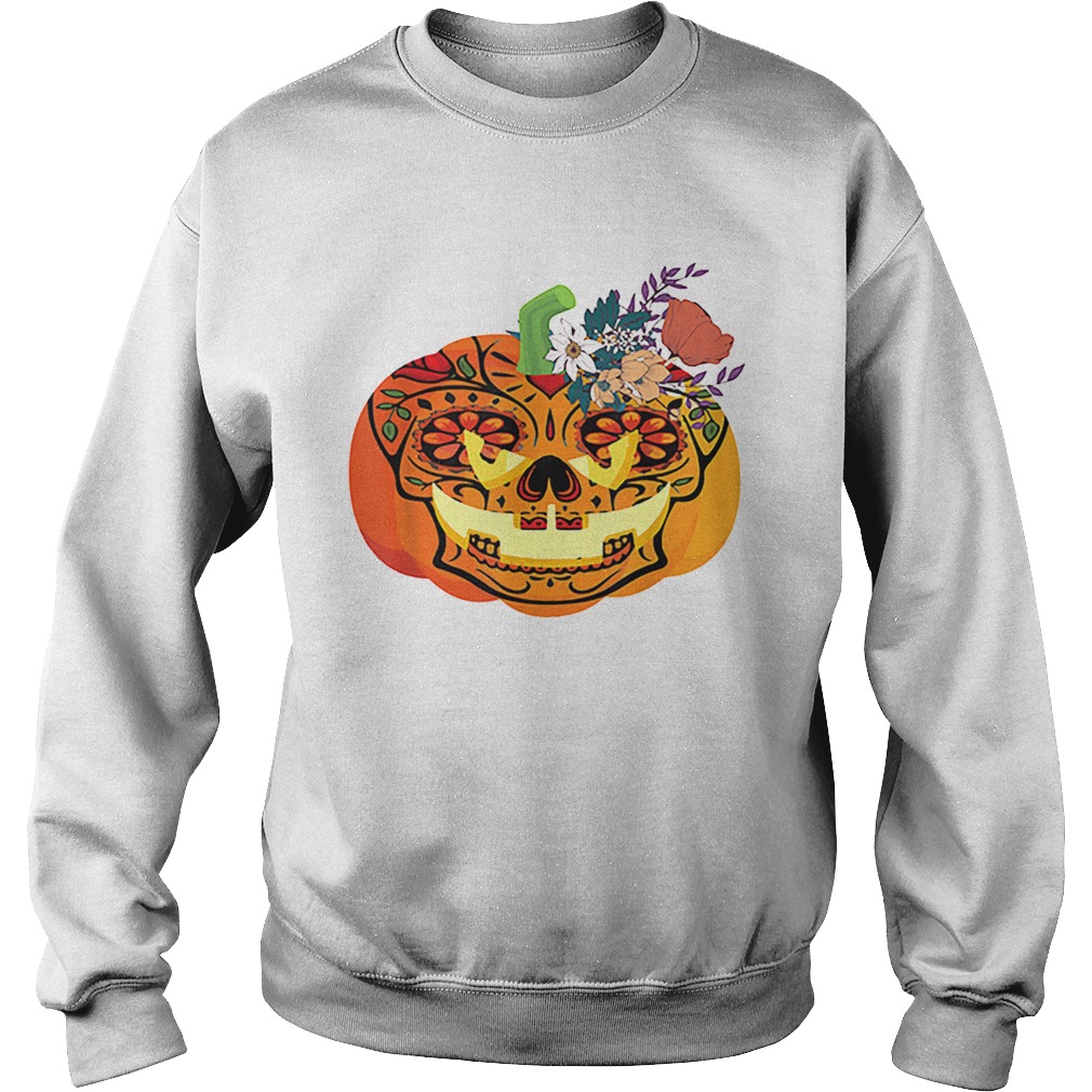 Day of the Dead Sugar skull in Pumpkin Halloween Sweatshirt