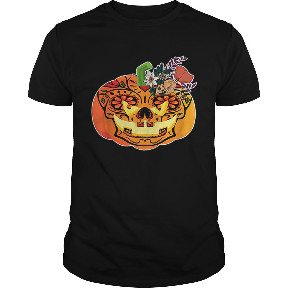 Day of the Dead Sugar skull in Pumpkin Halloween shirt