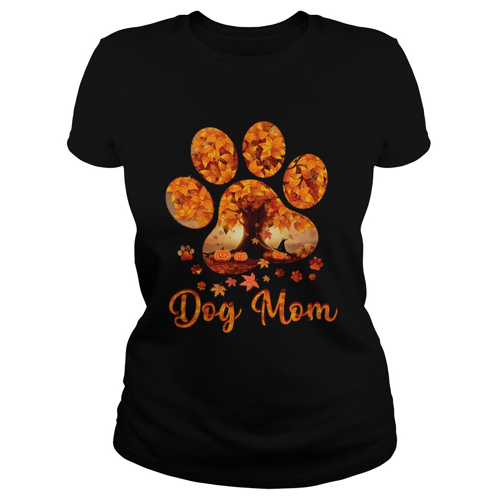 Dog Mom Autumn Leaves Halloween TShirt Classic Ladies