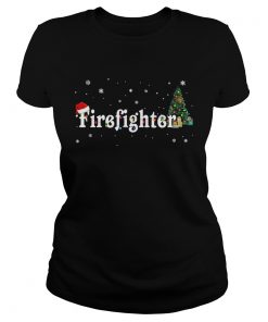 Firefighter Christmas Santa Hat Holiday TShirt Classic Ladies