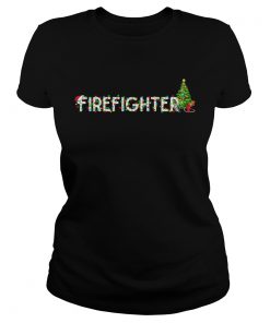 Firefighter Christmas Tree Santa Claus Gift TShirt Classic Ladies