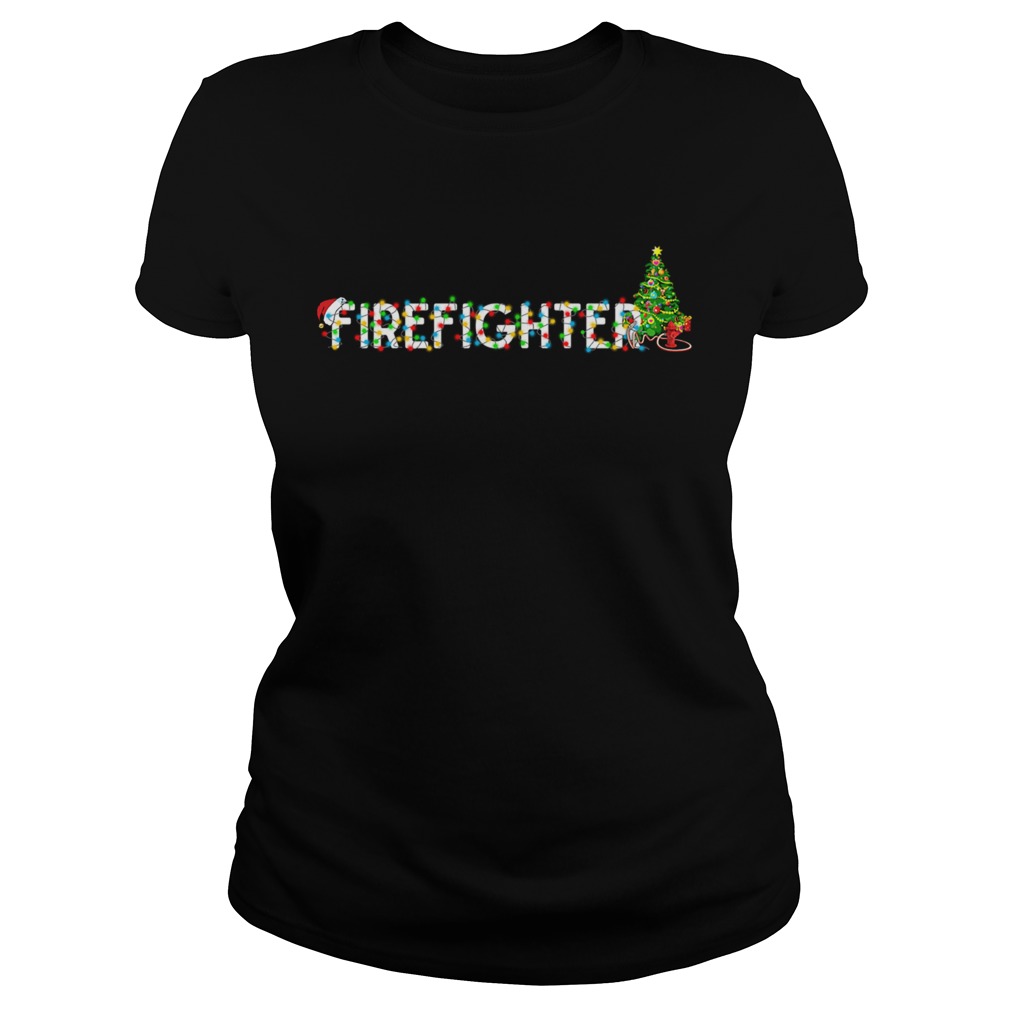 Firefighter Christmas Tree Santa Claus Gift TShirt Classic Ladies