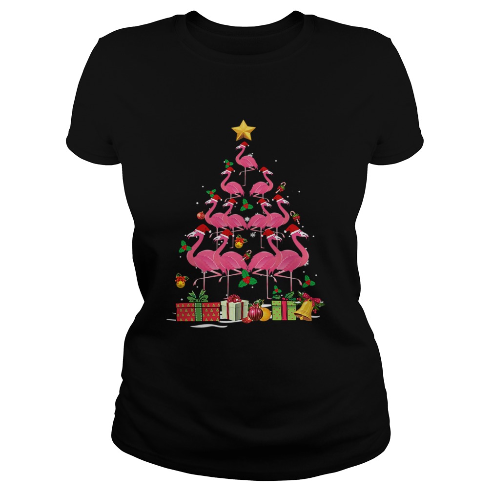 Flamingo Tree Ugly Christmas Funny TShirt Classic Ladies