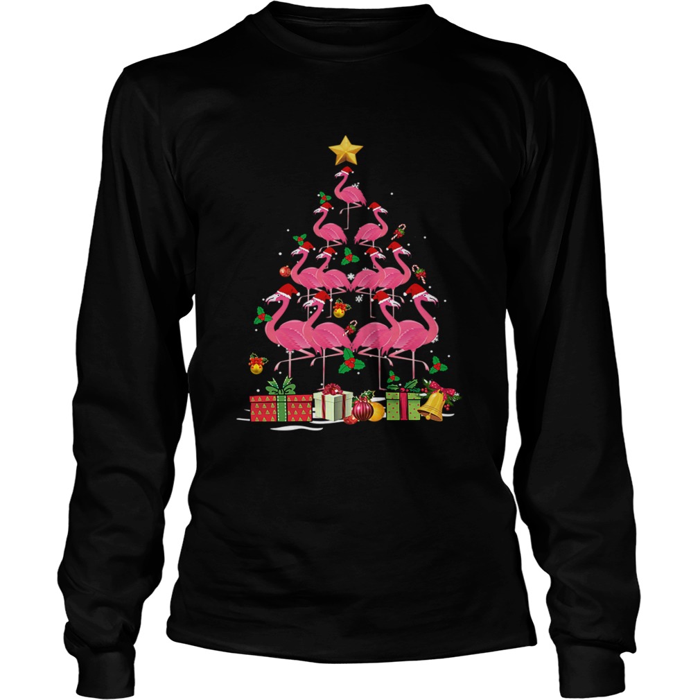 Flamingo Tree Ugly Christmas Funny TShirt LongSleeve