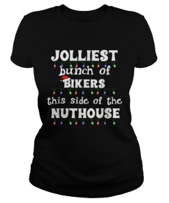 Funny Motorcycle Rider Christmas Jolliest Bunch of Bikers TShirt Classic Ladies