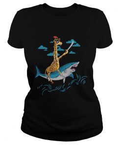 Giraffe Pirate Riding Shark Sword Cute Animal Halloween Gift TShirt Classic Ladies