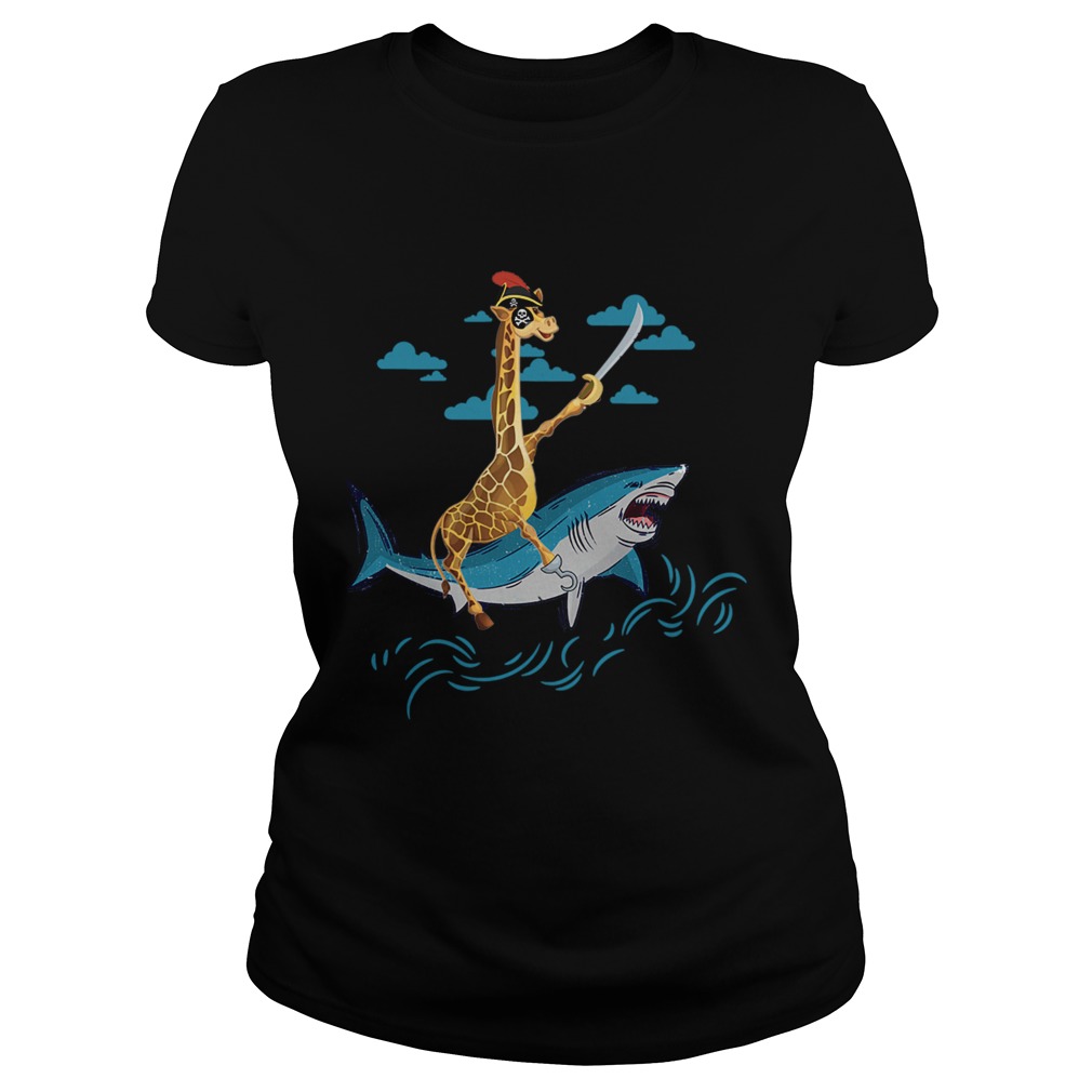 Giraffe Pirate Riding Shark Sword Cute Animal Halloween Gift TShirt Classic Ladies