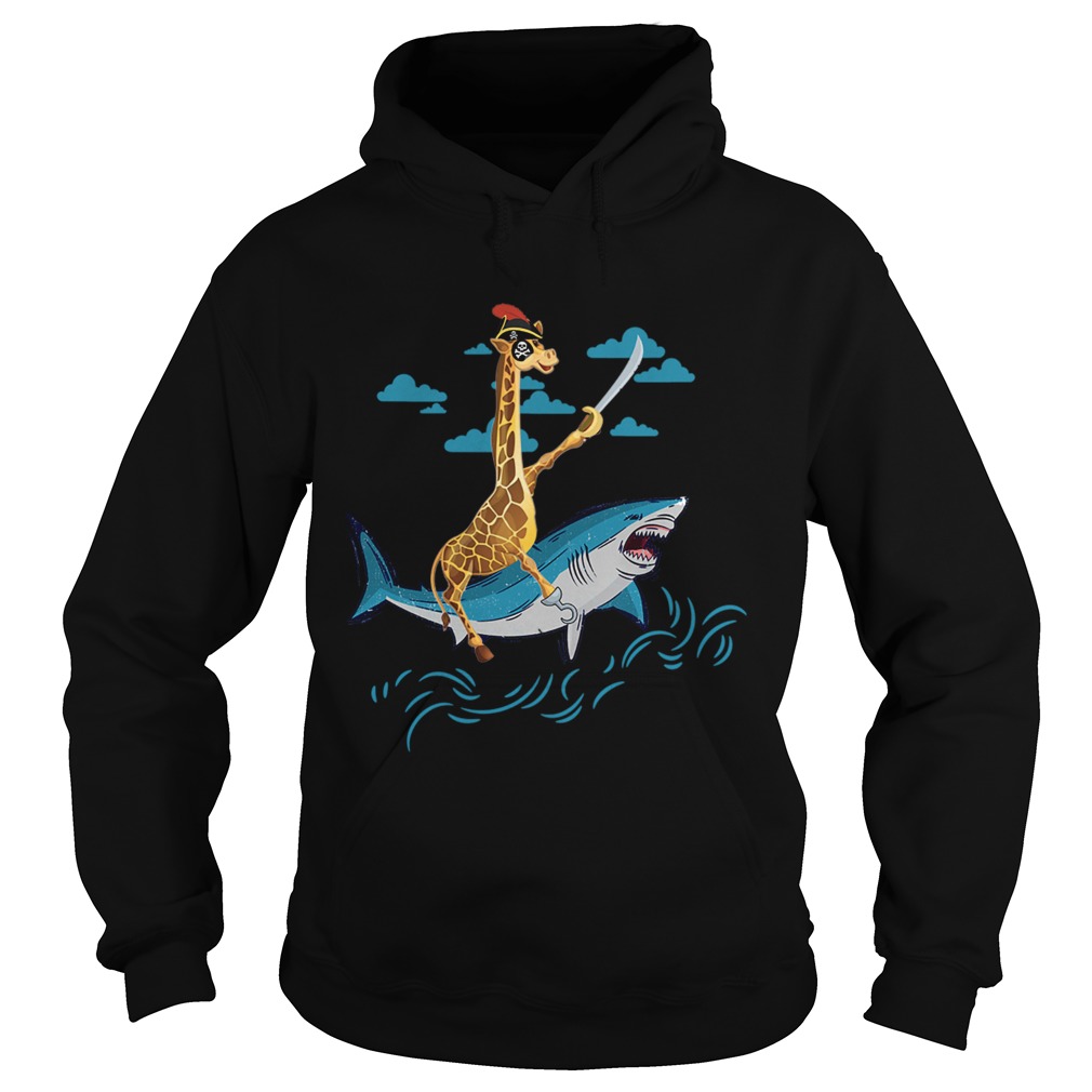 Giraffe Pirate Riding Shark Sword Cute Animal Halloween Gift TShirt Hoodie