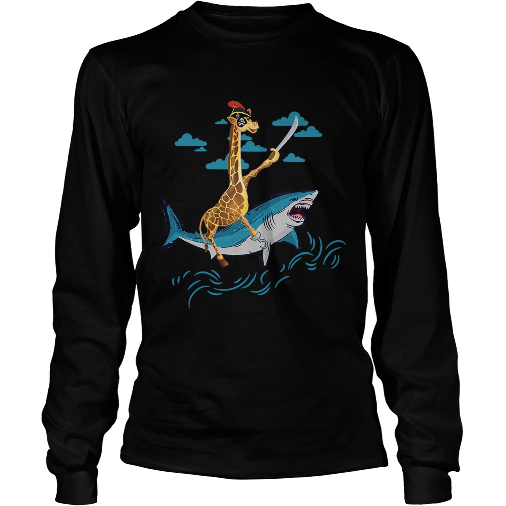 Giraffe Pirate Riding Shark Sword Cute Animal Halloween Gift TShirt LongSleeve