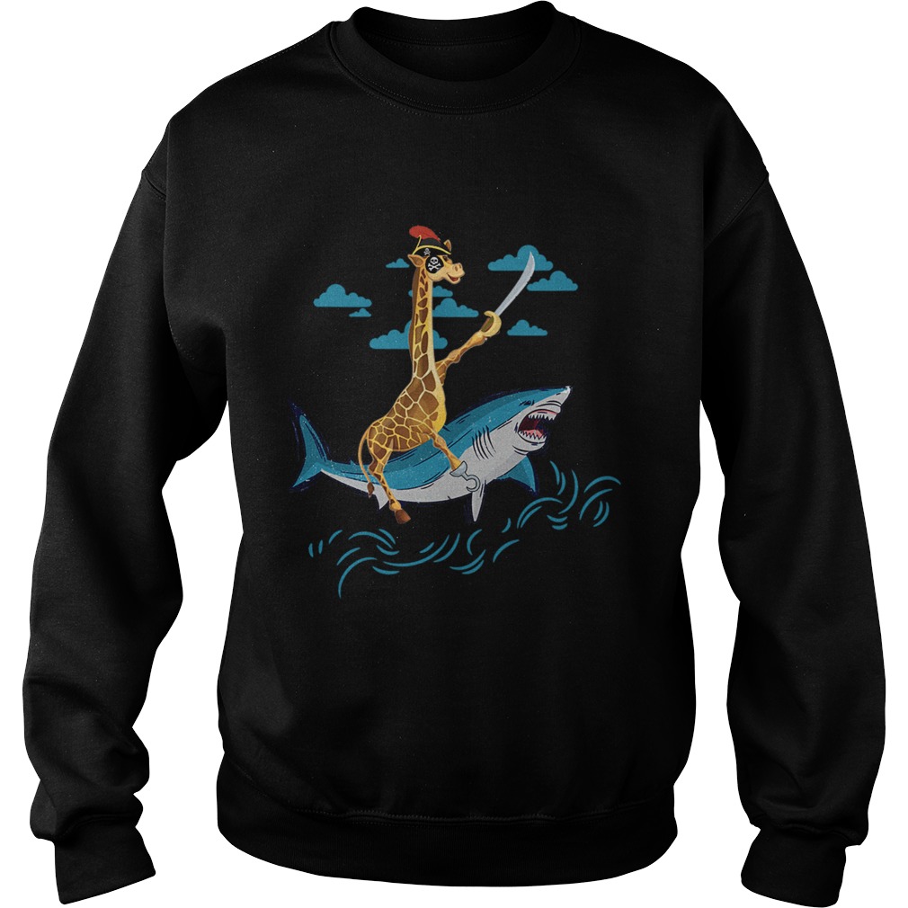 Giraffe Pirate Riding Shark Sword Cute Animal Halloween Gift TShirt Sweatshirt