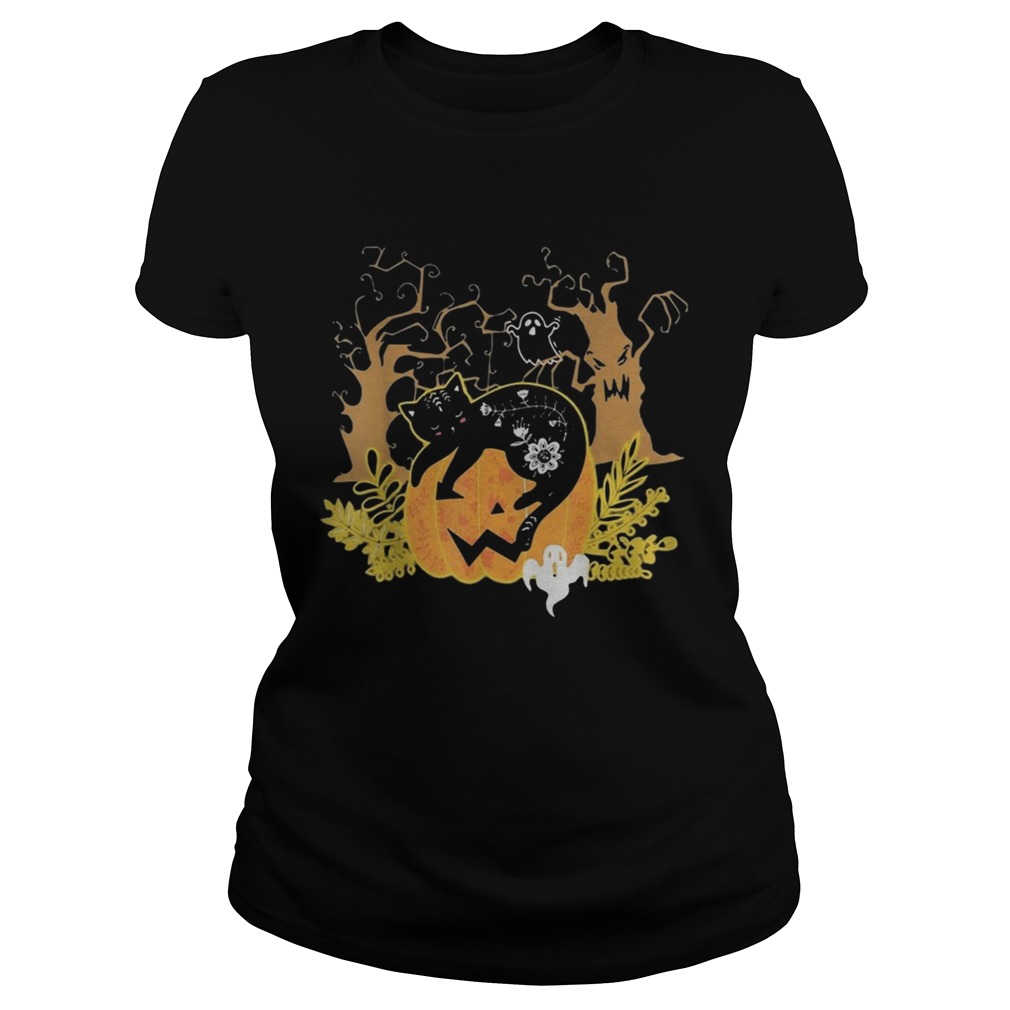 Halloween Costume Cat Pumpkin Black Cat Halloween Tee Shirt Classic Ladies