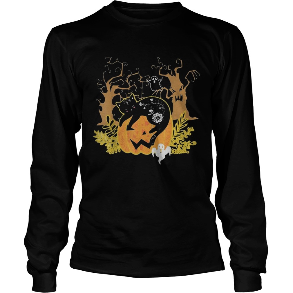 Halloween Costume Cat Pumpkin Black Cat Halloween Tee Shirt LongSleeve