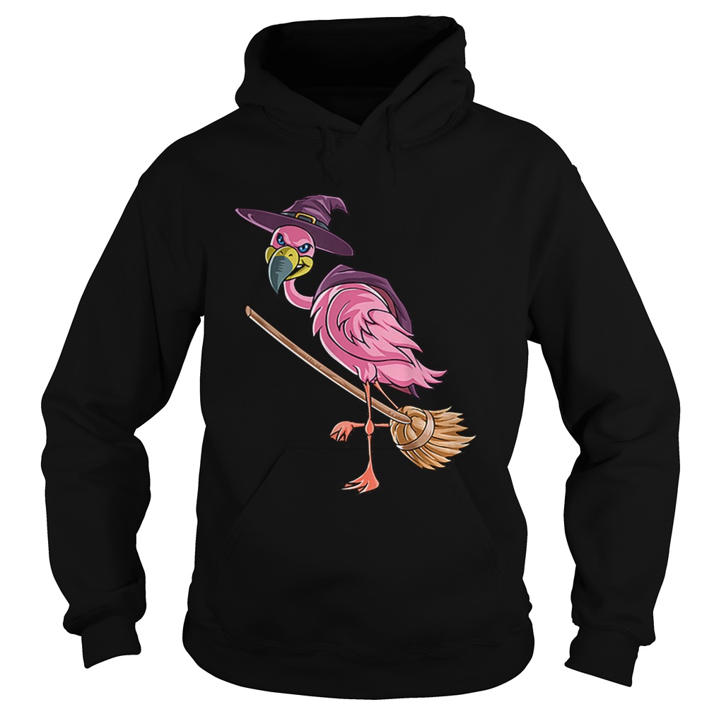 Halloween Flamingo Witch Scary Party Funny Broom Gift Hoodie