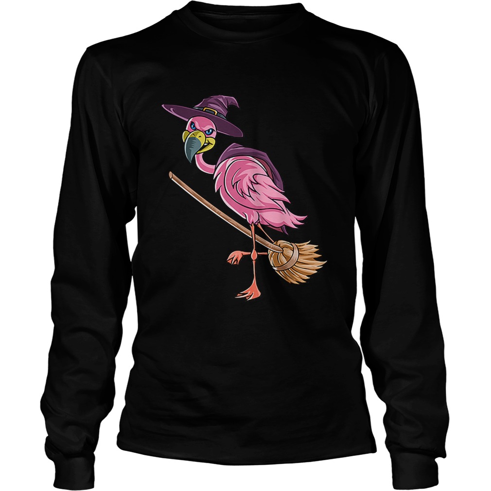 Halloween Flamingo Witch Scary Party Funny Broom Gift LongSleeve