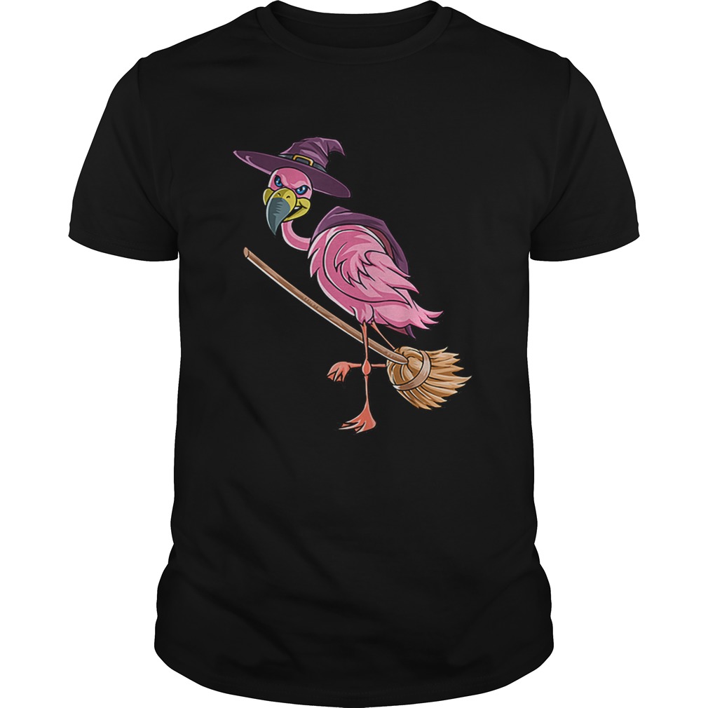 Halloween Flamingo Witch Scary Party Funny Broom Gift shirt