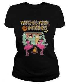 Halloween Flamingo Witches With Hitches Wine Lover Gift TShirt Classic Ladies