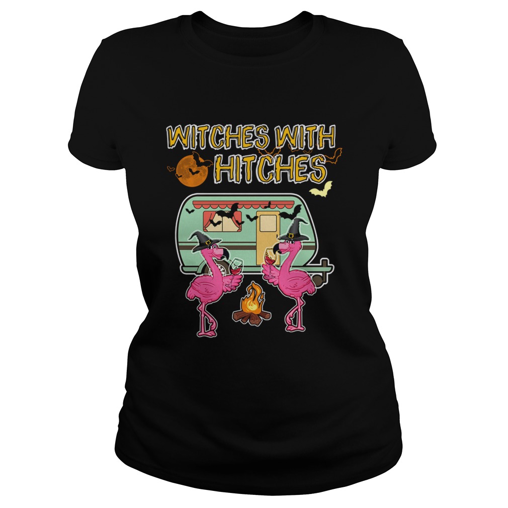 Halloween Flamingo Witches With Hitches Wine Lover Gift TShirt Classic Ladies