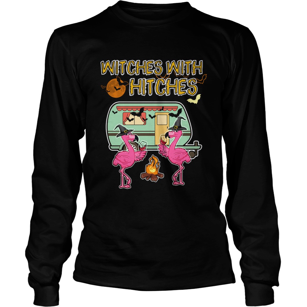 Halloween Flamingo Witches With Hitches Wine Lover Gift TShirt LongSleeve