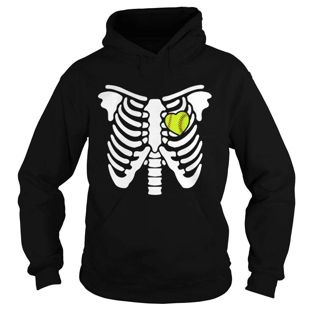 Halloween Softball Softball Heart In Ribcage Hoodie