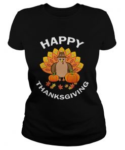 Happpy Thanksgiving Cute Turkey And Pumpkins TShirt Classic Ladies