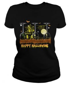 Happy Hallowine Glass Wine TShirt Classic Ladies