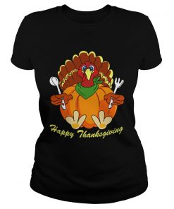 Happy Thanksgiving Hungry Turkey Holding Shirt Classic Ladies