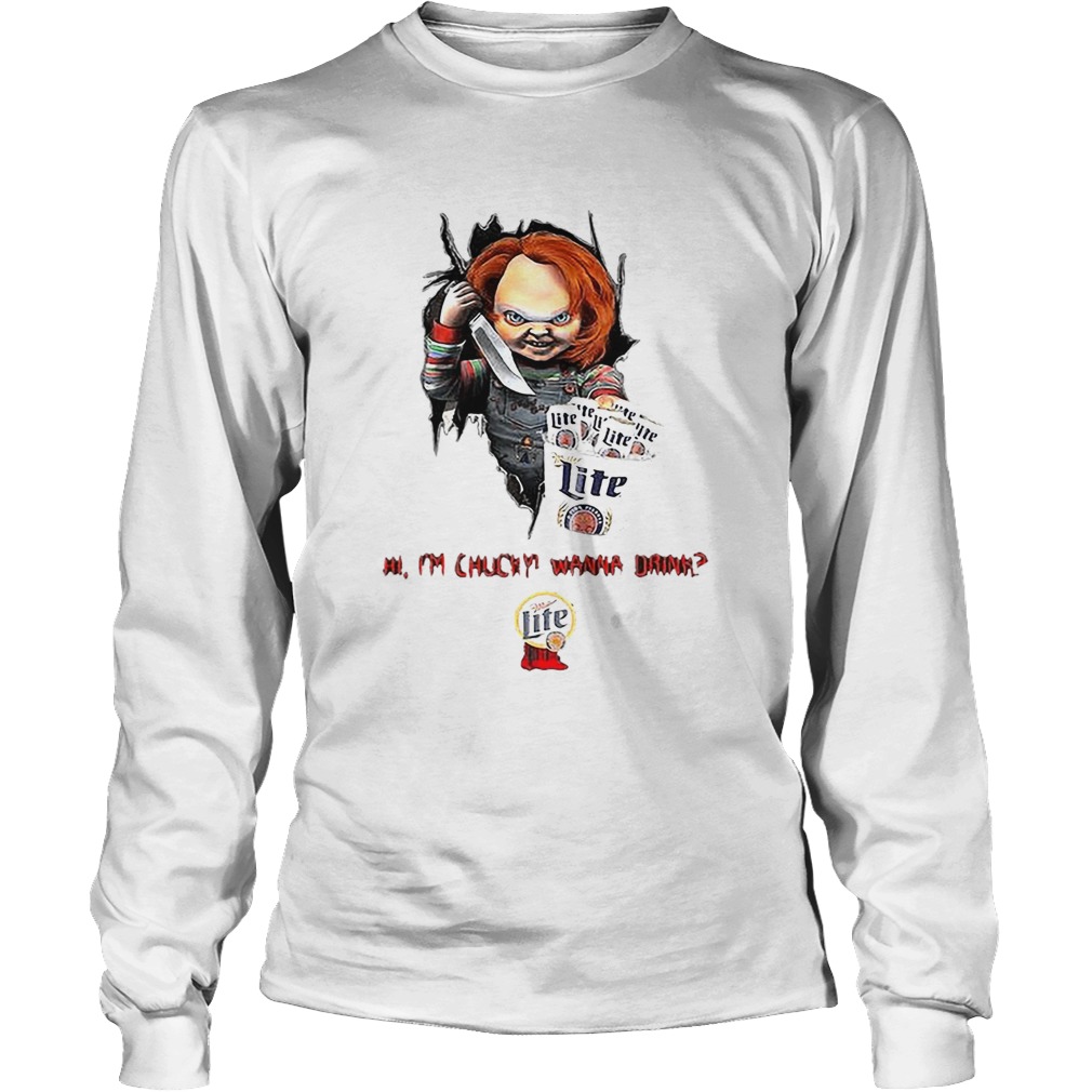 Hi Im Chucky Wanna Drink Miller Lite Halloween LongSleeve